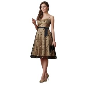 Vintage 90's Laundry by Shelli Segal Silk Embroidery Floral Dress Sz 6 Fairy